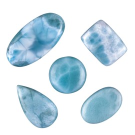 InfinityGemsArt 5pcs Mix Shape Natural Larimar Stone Blue Pectolite, Atlantis, Dolphin Crystals, Cabochon for Jewelry Making, Healing Crystals, Wire Wrapping Wholesale Loose Supply, Jewelry Gemstones