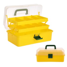 BTSKY 3-Layer Plastic Dividing Storage Box Craft Organizer and Storage with Adjustable Spacers (Yellow+Green)