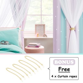 NICETOWN Blackout Curtains with White Sheer Overlay, Star Cut-Out Thermal Insulated Rainbow Curtains for Girls Bedroom, Ombre Window Curtain with Tiebacks, W70 x L63, Blue & Purple & Pink, 1 PC