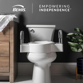 Bemis Rise 4.5" Raised Toilet Seat with Handles, Toilet Seat Riser for Seniors with Secure Hinges, Fits Round and Elongated