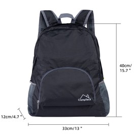 CampTeck U6699 Foldable Backpack Ultra-Light Portable Backpack for Travel, Camping, Hiking, Fitness and Other Outdoor Activities - Black - 16L (4.2 gal)