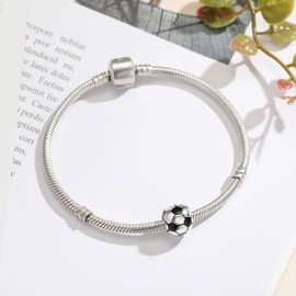 Football Charm with Black Enamel 925 Sterling Silver Soccer Ball Sports Bead Fits European Charm Bracelet