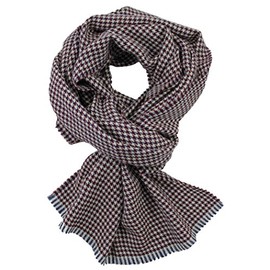 Rotfuchs Woven Scarf 100% Wool with Houndstooth Design and Cut Fringes Made in Germany, Light red