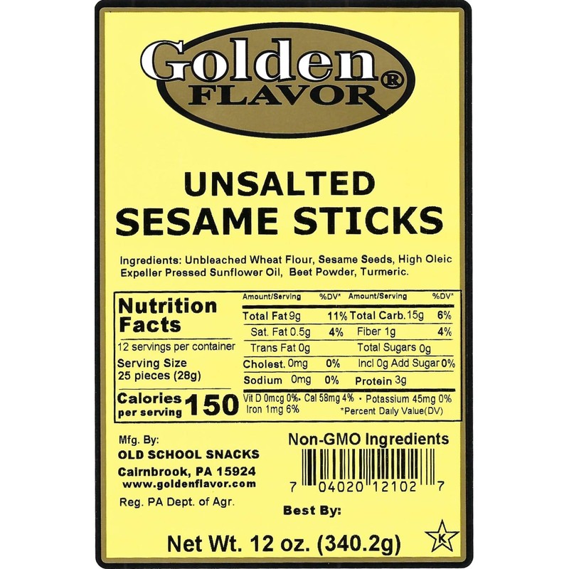 Golden Flavor Sesame Sticks - Unsalted - 3 pounds total