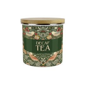Purely Home Green Strawberry Thief Decaf Tea Storage Canister - Morris Inspired Floral Tapestry Artwork - 1.2L Enamel Hot Drinks/Food Kitchen Storage Container