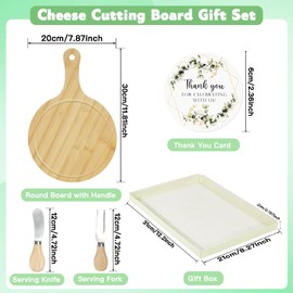 24 Set Bridal Shower Party Favors Round Wooden Cheese Board Gift Set with Box Knife Fork and Thank You Tag, Bamboo Charcuterie Board for Guests Wedding Bridal Baby Shower Housewarming Party Gifts