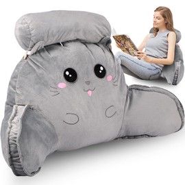Reading Pillow for Bed Lovely 2 In 1 Backrest Pillows Multifunctional Detachable Sofa and Bedside Cushion Soft Reading Back Support Rest Pillow for Relaxing Watching TV (Grey Cat-70CM)