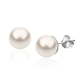 Nenalina 842402-190 Silver Women's Stud Earrings with Glass Pearls 10 mm White for Women, 925 Sterling Silver, Stud Earrings for Women with Pearls, Wedding Earrings, Sterling Silver, Pearl