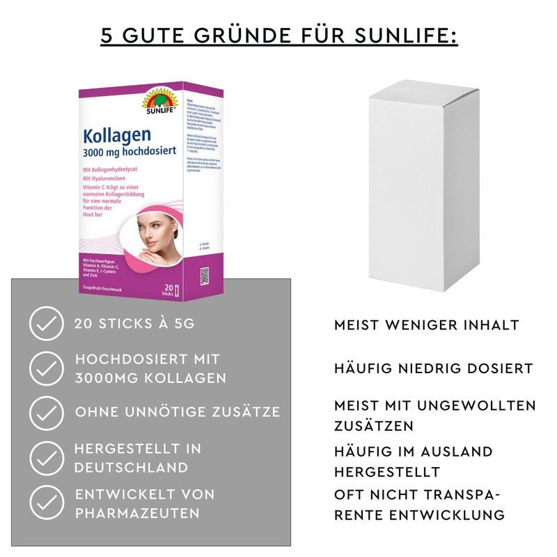 SUNLIFE Collagen Sticks: Collagen Peptides and Hyaluronic Acid for Elasticity