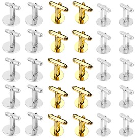 30pcs Silver Round Blank Setting Base Pad, Elite Cufflinks, Stainless Steel Ring Base with Cabochons, Blank Cufflink for Men Silver Cuff Links Flat Pad Blank Setting Tray
