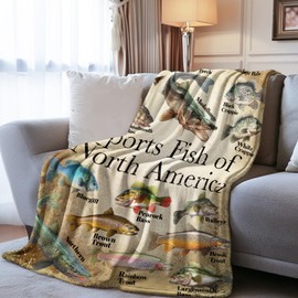 Fishing Enthusiast's Blanket Gift, Fishing Blanket, Unique Fisherman Gifts, Bass Fishing Gift for Boys From Dad, Grandpa, Sports Fish of North America Funny Blanket Fish Knowledge Blanket, 40x50''