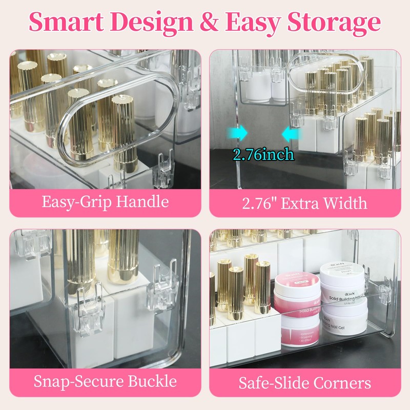 BQAN 3-Tier Clear Acrylic Nail Polish Organizer Rack with Built-in
