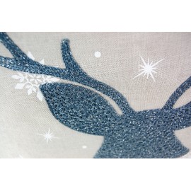 Table Cloth 85 x 85 cm, Light Grey / White / Ice Blue Embroidery ‘Deer’ Christmas, Christmas Tablecloth Centre Table Decoration