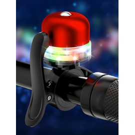 Bike Bell with RGB Lights, bike bell for 19/22.2/25.4/31.8mm handlebars, three light modes adjustment bicycle bell (Red)