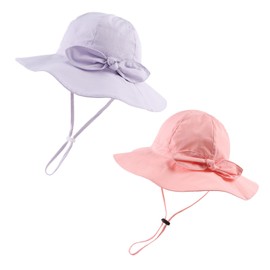 Zsedrut Bow Baby Girls Cotton Hat Summer Sun Cap Infant Toddler Wide Brim Girl Beach Hat (Purple+Pink, 20.5"(2-4 Years))