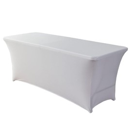 6Ft Stretchable Tablecloth Tight Fit Washable and Wrinkle Resistant Spandex Table Cover for Party Tradeshows Banquet Weddings Cocktail (White)