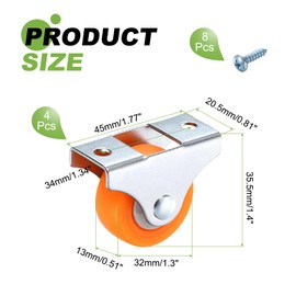 PATIKIL 1.3 Inch Fixed Caster Wheels, Nylon Ball Bearing Small Non-Swivel Casters Wheels with Metal Top Plate for Furniture Drawers Storage Bins DIY Project - 4pcs (Orange)