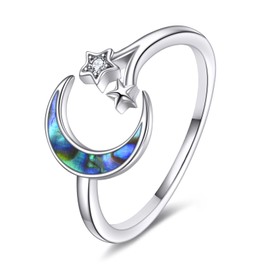 Moon Ring 925 Sterling Silver Moonstone Opal Engagement Ring Women's Adjustable Triple Moon Goddess Moon Star Jewellery Gifts, Sterling Silver, Cubic Zirconia