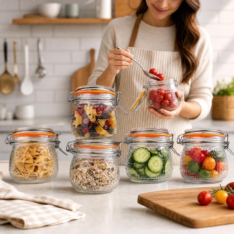 WACOI 16 Oz Glass Storage Jars with Airtight Lids 6