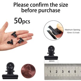 Pack of 50 Small Bulldog Paper Clips, 22 mm Multi-function Clips for Clips, Black Small Metal Clips, for Photos Office Kitchen Home