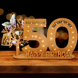 WAREHOUSE Original Birthday Gift Women & Men - Money Gifts Birthday with Wooden Sign Guest Book Birthday Decoration Birthday Numbers Wooden Sign Guests (50)