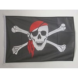 AZ FLAG Pirate Red Bandana Flag 2' x 3' for outdoor - Jolly Roger flags 90 x 60 cm - Banner 2x3 ft Knitted Polyester with rings