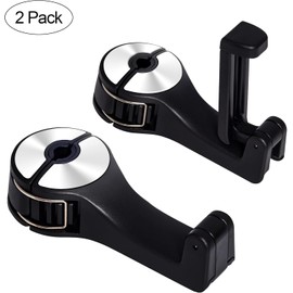 Car Seat Hooks for Purses and Bags with Phone Holder, Universal Car Headrest Storage Organizer Hanger Hook with Lock, 360° Rotation Headrest Hooks, 2 Pack (Silvery, One Size)