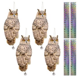 4PCS Reflective Hanging Ow Scarer Devices Owl Hanging Decoration Woodpecker Control Device with Reflective Tape for Garden Patio Windows Farm