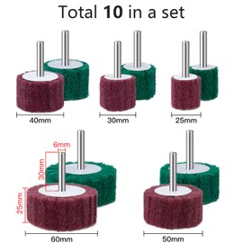 FEIHU 10pcs Sanding Discs Assorted Size 60/50/40/30/25mm Sanding Mop Set Non-woven Sanding Discs for Cleaning and Removing Paint Oxide Flap Grinder Shank Diameter 6mm