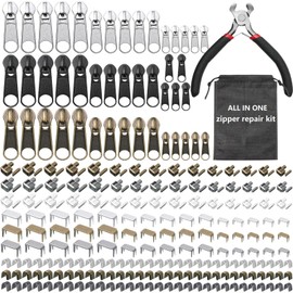Yuxung 272 Pieces Zipper Repair Kit Replacement Zipper Pulls, Latch Slider, Installation Tools Stopper Slider Repair Tool Kit for Metal Plastic Nylon Coil Jacket (Size 8/5/3)