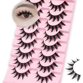Ahrikiss Lashes Spiky Manga Lashes Anime False Eyelashes 8 Pairs Faux Mink Lashes Cosplay Thick Fake Eyelashes Soft Strip Lashes 8-16mm Wispy Fake Lashes Natural Look (Doll)