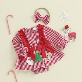 Ayalinggo Baby Girl Christmas Outfit Newborn Girl Xmas Santa Romper Dress Bowknot Onesie Cute Fall Winter Baby Clothes (Red plaid, 6-12 Months)