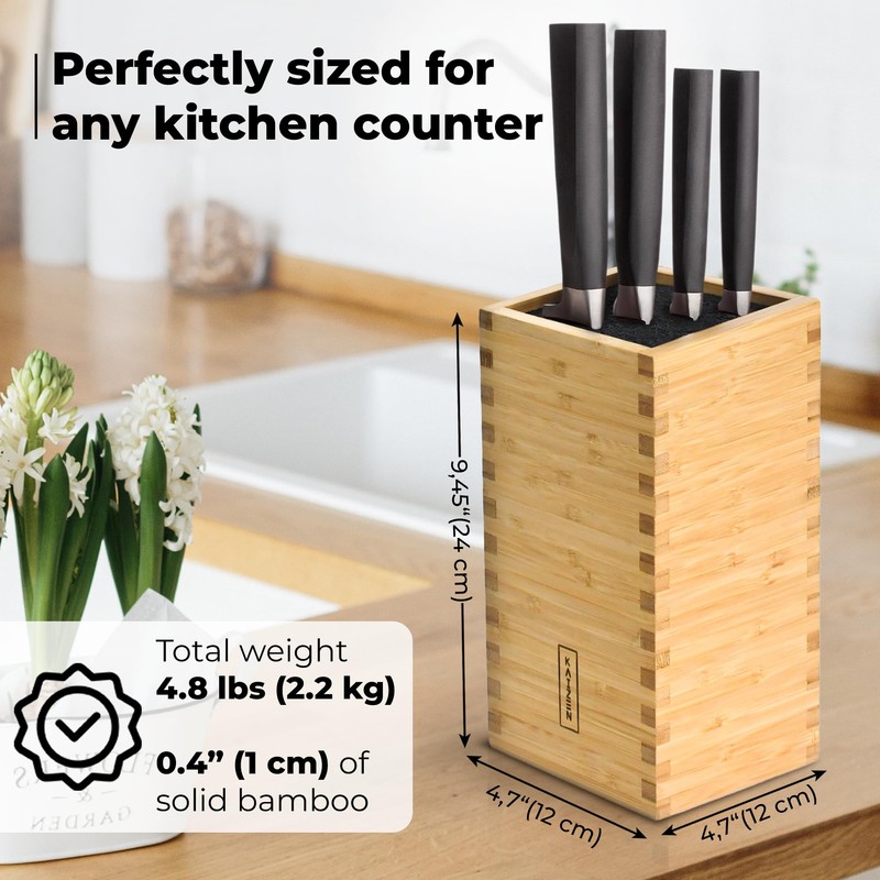KAIZEN Bamboo Knife Block - Perfectly Sized Universal Knife Holder
