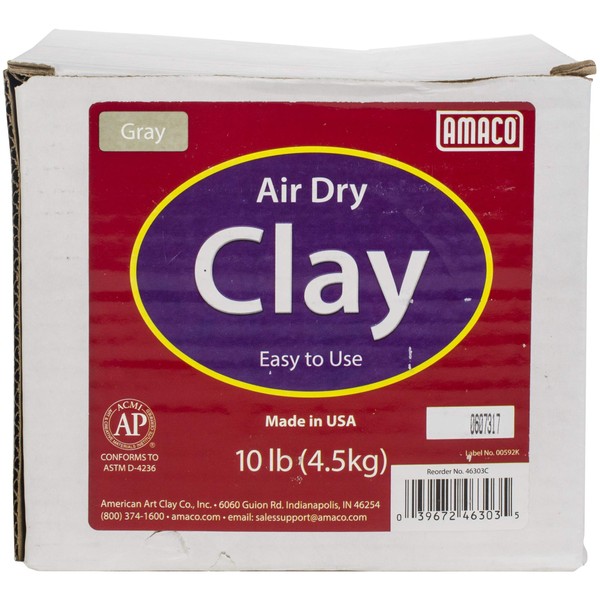 AMACO Air Dry Clay, Gray, 10 lbs, Grey