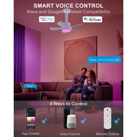 Ligency Smart Socket Fan Light with Remote Control, Small RGBW Led Light Bulb Fan, 6 Speeds Screw in Ceiling Fan for Garage, White