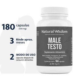 Male Testo Precursor de Testosterona para Hombres con Maca Complex L Arginina Fenogreco Vitamina D3 con 180 caps | Vigor Rendimiento Físico | Mens Tes