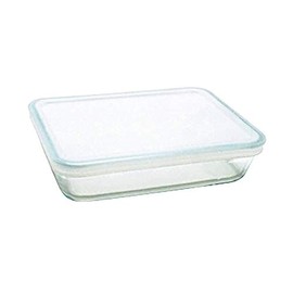 Pyrex 1.5L Rectangular Casserole Dish with Plastic Lid - Glass, Transparent, 22x17x6 cm, 1.5 Liters, White
