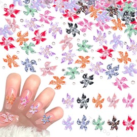 100 Pcs Flower Nail Charms, 3D Hawaii Flower for Nails Color Soft Hibiscus Floral Nail Art Charms Nail Gems Rhinestones, Mixed Flowers Charms for Acrylic Nails Designs DIY Accessories