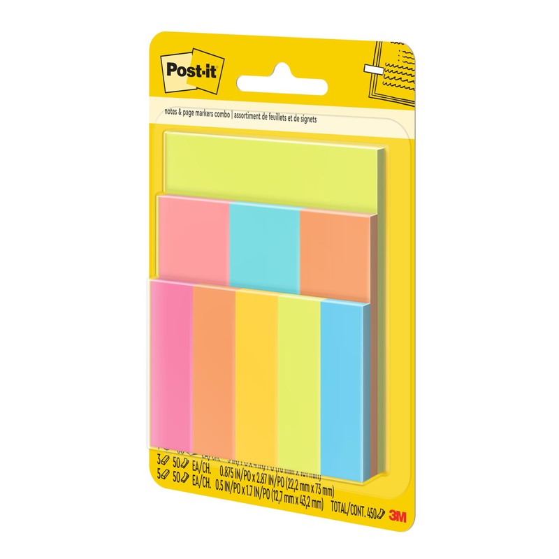 Post-it® Combo Pack, 1 Pad 3"x4", 3 Pads 1"x3", 5