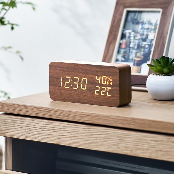 Iris Ohyama Digital Alarm Clock, Standing Clock, Wooden Clock, Stylish