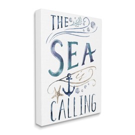 Stupell Industries The Sea is Calling Nautical Sentiment Navy Anchor, Designed by Nina Pierce Canvas Wall Art, 24 x 30, Blue