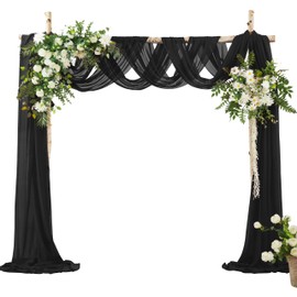 VACVELT Wedding Arch Draping Fabric - Black Chiffon, 1 Panel Sheer Drapes, 30 Inch x 20ft Chiffon Backdrop Curtain, Outdoor Sheer Drapery for Ceremony Party Ceiling