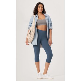 ODODOS 2-Pack High Waist Workout Capris for Women, 19" Tummy Control Athletic Running Cropped Leggings, Black+Ink Blue, Small