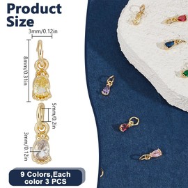 DELORIGIN 27 Pcs Real 18k Gold Plated Birthstone Charms 9 Colors Mini Cubic Zirconia Jewelry Making Charms Teardrop Birthstone Pendants with Jump Hooks for DIY Necklace Bracelet Earring Craft 8x3mm
