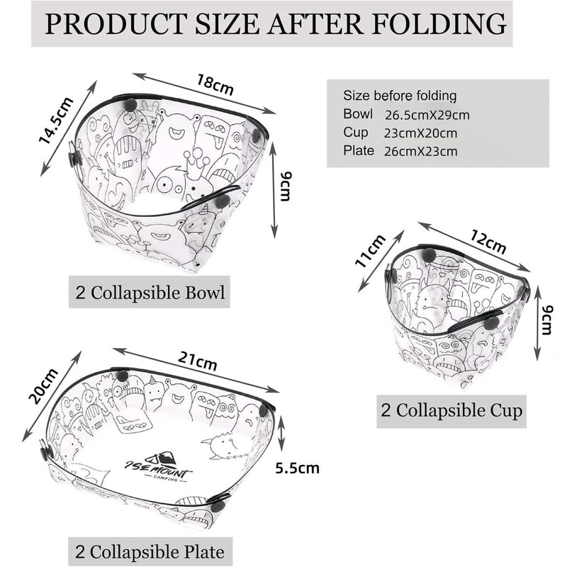 6 Piece Reusable Collapsible Bowls Set, Food Grade Plastic Folding