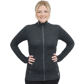Woolino Merino Wool Fleece Jacket for Women - All Natural - Year Round Fleece Jacket for Women Full Zip - Zippered Pockets Lightweight Fleece Jacket - Charcoal - Xtra Small