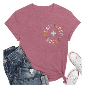 Registered Nurse T Shirt Women RN Nurse Life Tee Shirts Nursing School Graduation Gifts Tee Tops Pink
