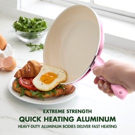 GreenPan Rio Healthy Ceramic Nonstick 8" Frying Pan Skillet and Silicone Spatula Set, Soft Grip Handle, Breaktfast Meal Set, PFAS-Free, Dishwasher Safe, Oven Safe, Pink