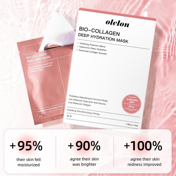 OLELON 5 Pack Bio Collagen Mask, 100% Korean Face Mask