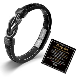 CheersLife To My Son Bracelet,Knot Braided Leather Bracelet for Son Bracelet Gifts for Son From Mum Dad Christmas Birthday Gift for Boys Son Back to School Graduation Gifts